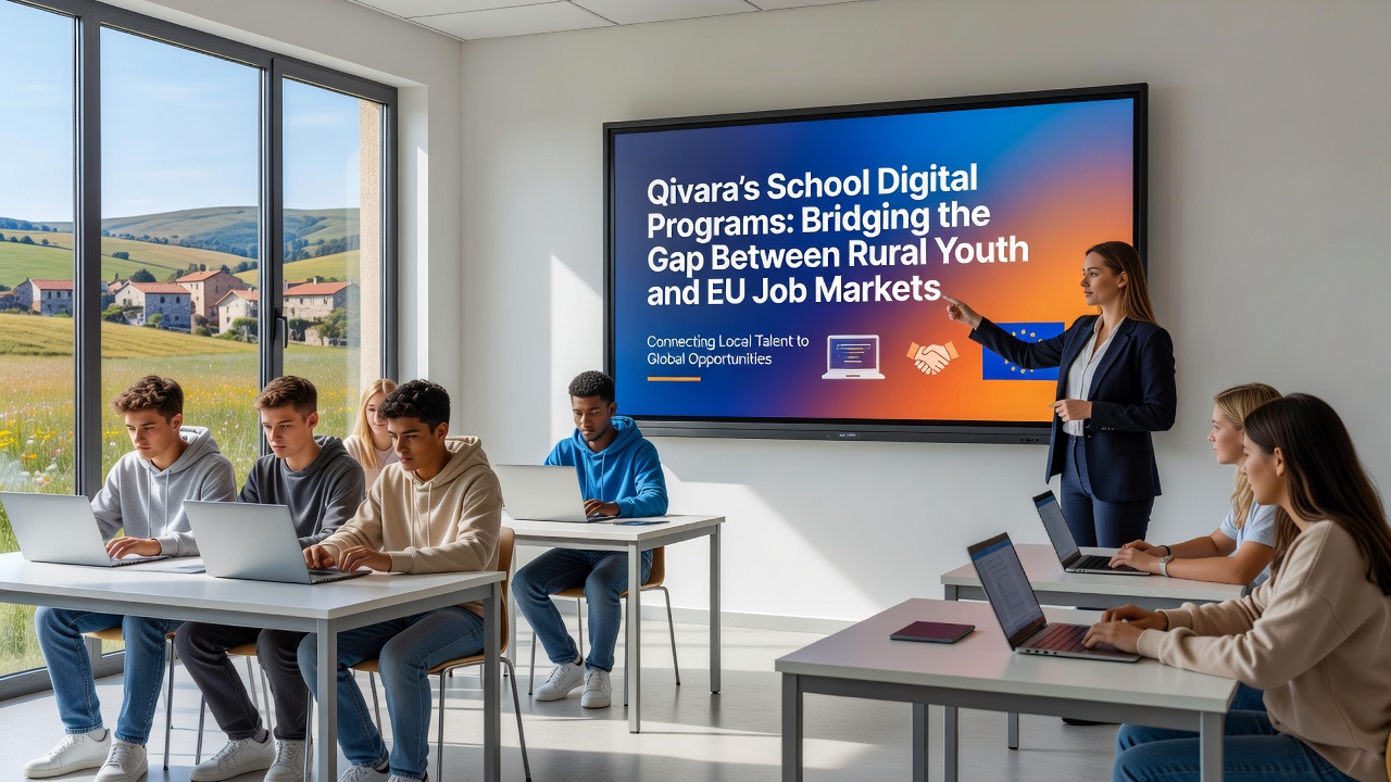 Rural students participating in a virtual workshop connecting with EU employers through Qivara's digital platform